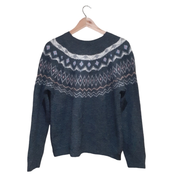 Immigini Women's FairIsle Wool Modal Blend Sweater Gray Made in Italy Size Large - Picture 2 of 5